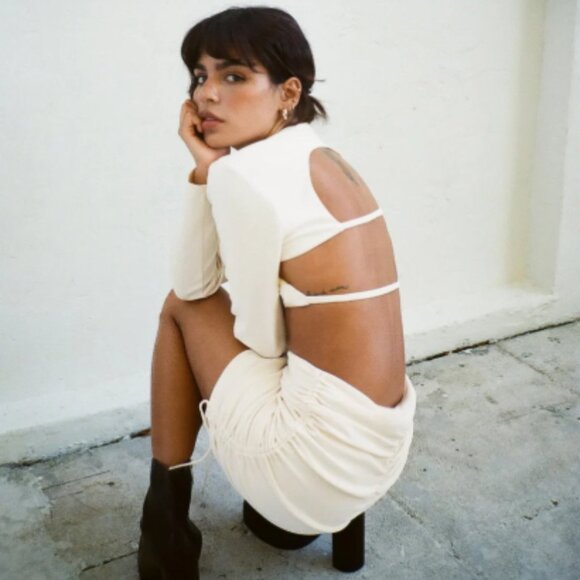 ZARA Cream Crepe Open-Back Long Sleeve Top - Picture 1 of 10